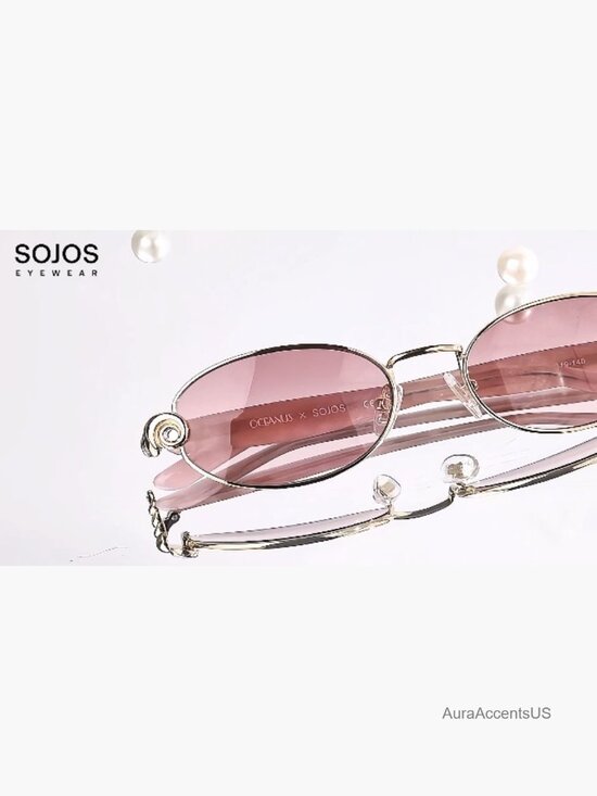 Vintage Oval Sunglasses with Seashell Diamond Accents UV400 Protection main image 4